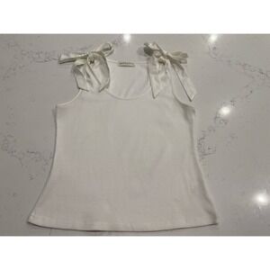 Pants Store White Ribbed Tank Top Large EUC Coquette Aesthetic Satin Bow